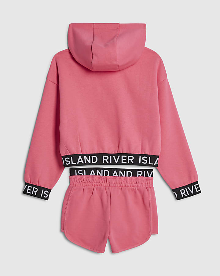 Girls Pink Hoodie And Shorts Set