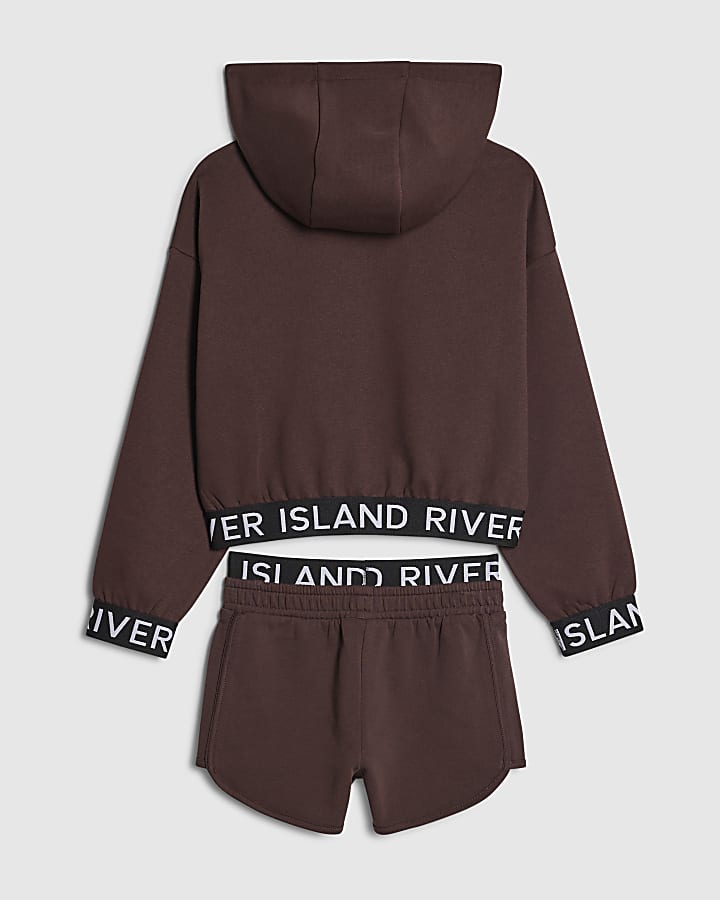 Girls Brown Hoodie And Shorts Set