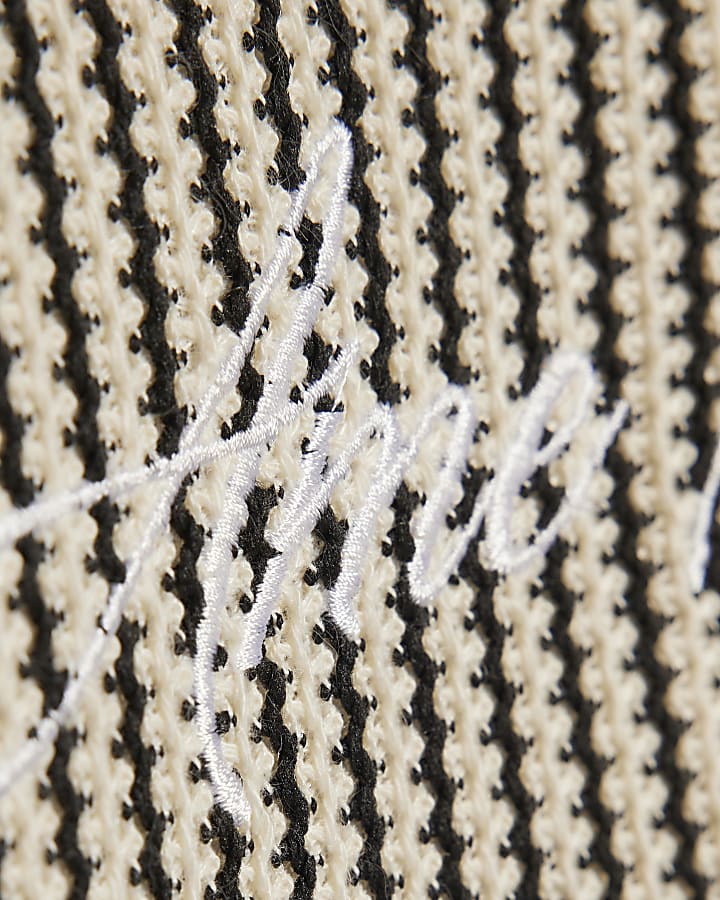 Mini Boys Black Crochet Stripe Football Top