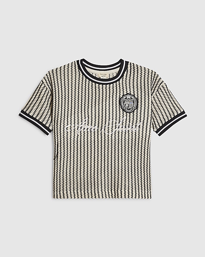 Mini Boys Black Crochet Stripe Football Top