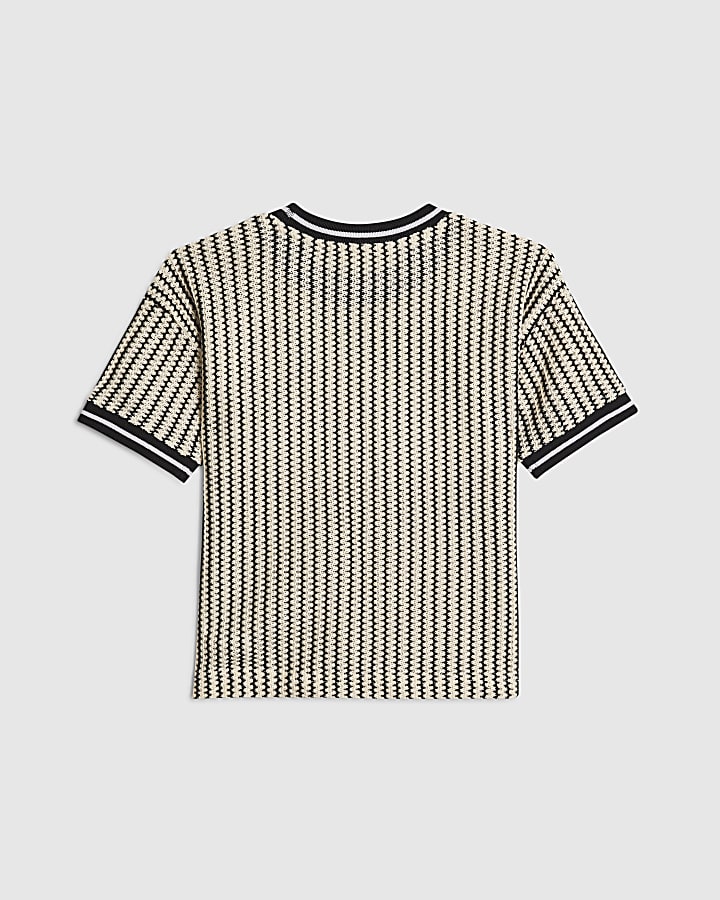 Mini Boys Black Crochet Stripe Football Top