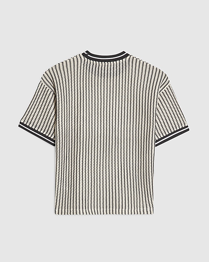 Boys Black Crochet Stripe T-Shirt