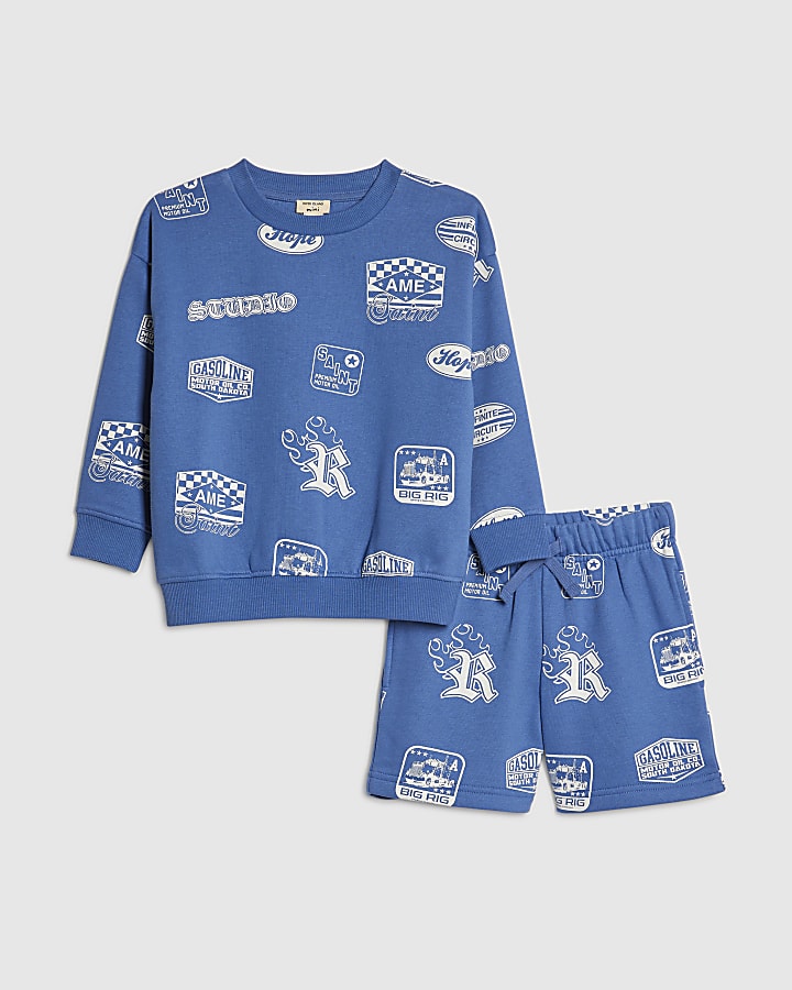 Mini Boys Blue Badge Print Set