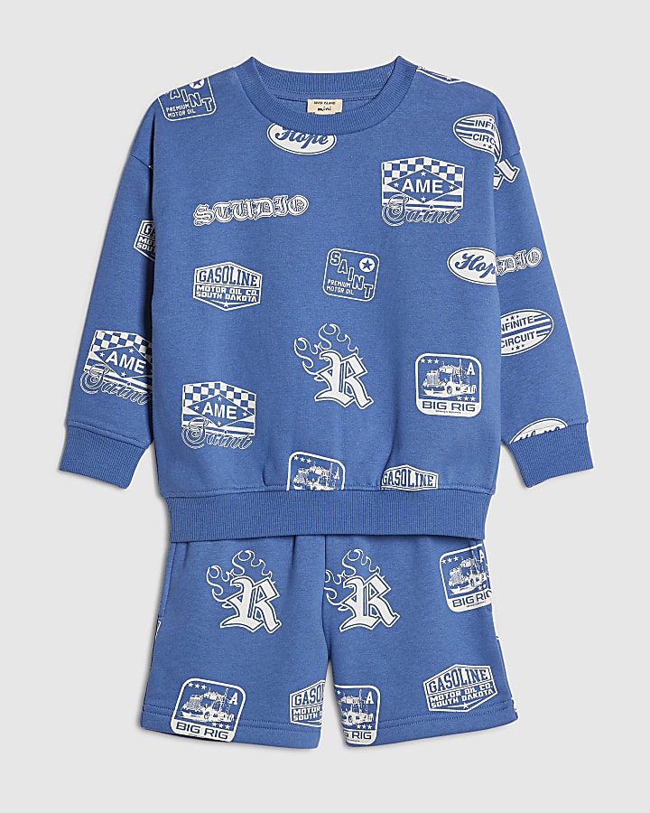 Mini Boys Blue Badge Print Set