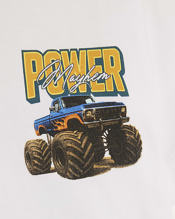 Mini Boys White Monster Truck T-Shirt
