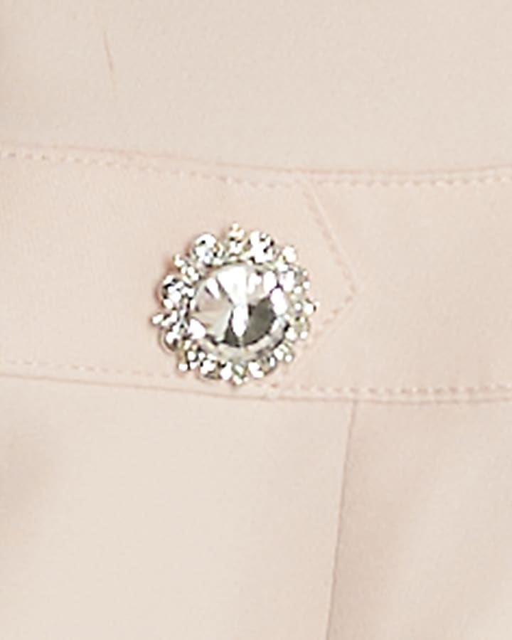 Girls Pink Button Up Embellished Dress