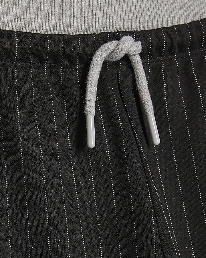 Girls Black Pinstripe Wide Leg Trousers