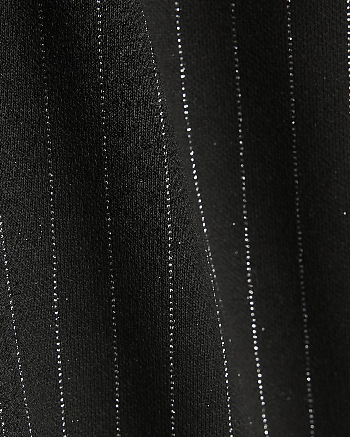 Girls Black Pinstripe Wide Leg Trousers