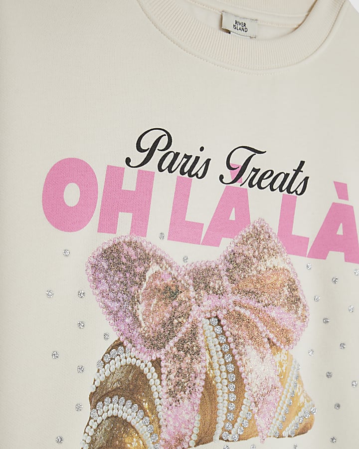 Girls White Croissant Paris Sweatshirt