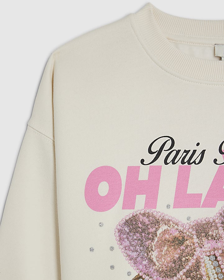 Girls White Croissant Paris Sweatshirt