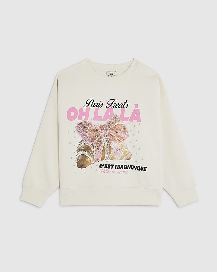 Girls White Croissant Paris Sweatshirt