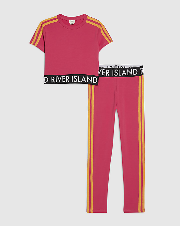 Girls Pink RI Side Stripe Legging Set