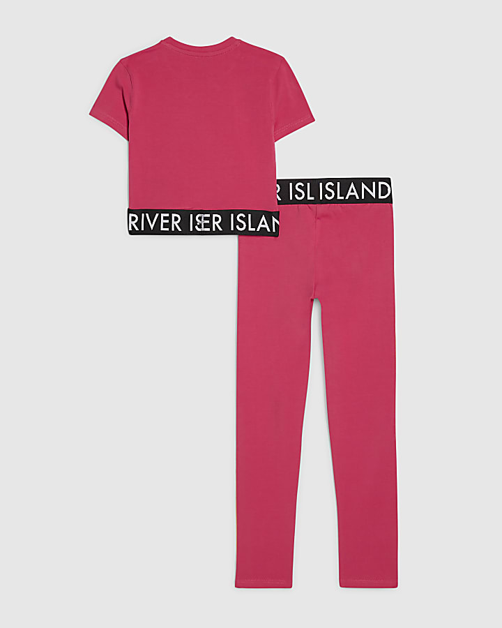 Girls Pink RI Side Stripe Legging Set