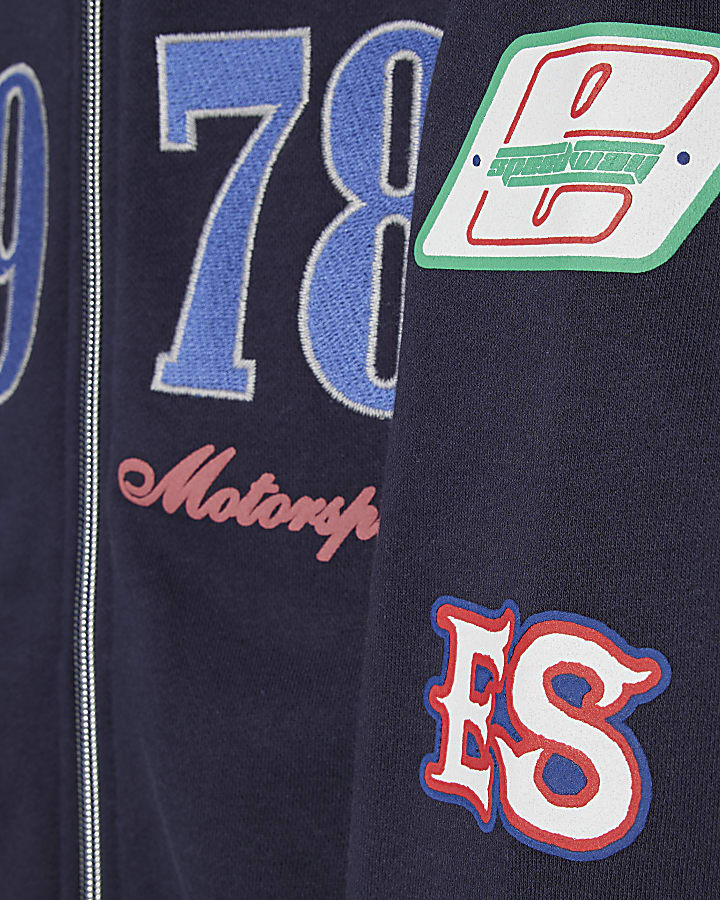 Boys Navy 1978 Badge Zip Through Hoodie