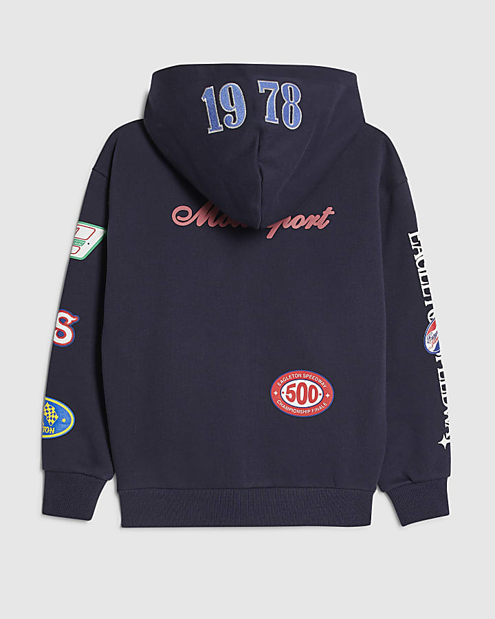 Boys Navy 1978 Badge Zip Through Hoodie