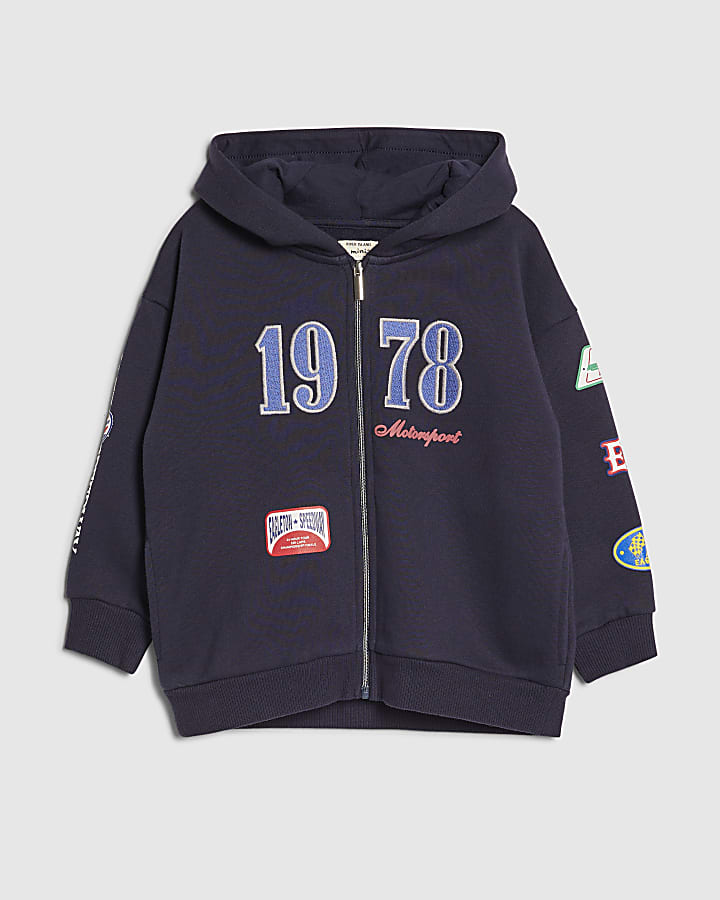 Mini Boys Navy 1978 Badge Zip Through Hoodie