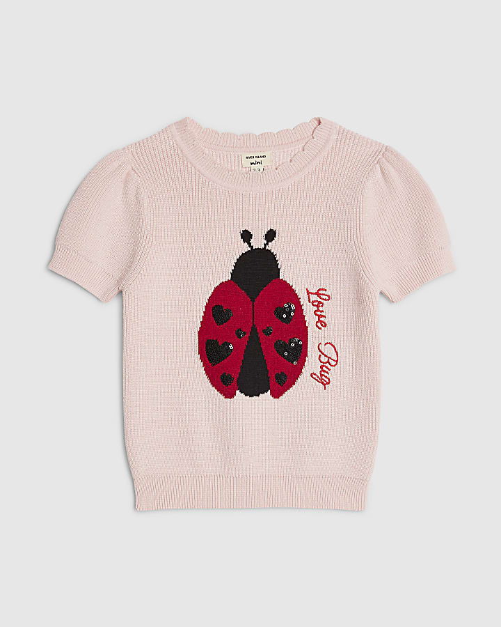 Mini Girls Pink Ladybird Knitted T-Shirt