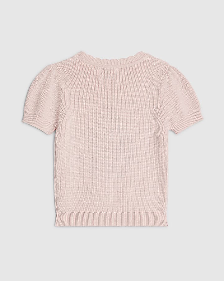 Mini Girls Pink Ladybird Knitted T-Shirt
