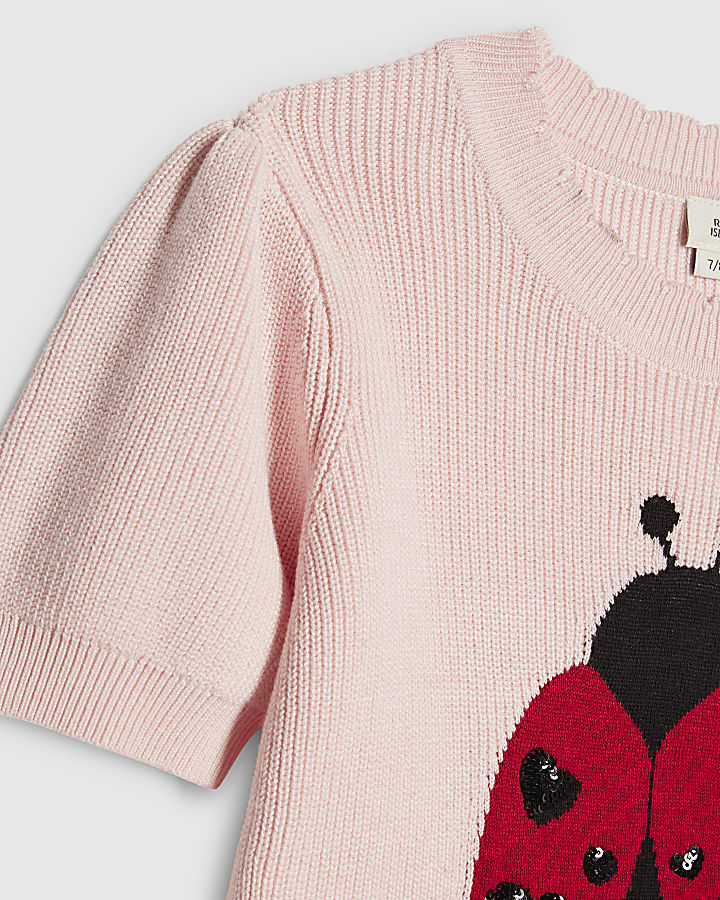 Girls Pink Ladybird Knitted T-Shirt