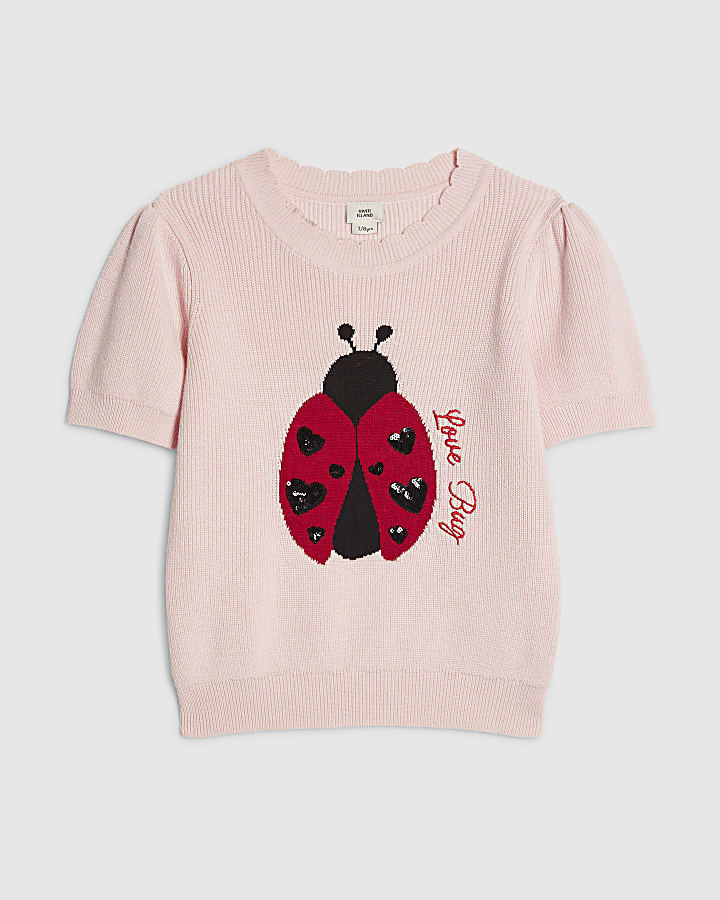 Girls Pink Ladybird Knitted T-Shirt