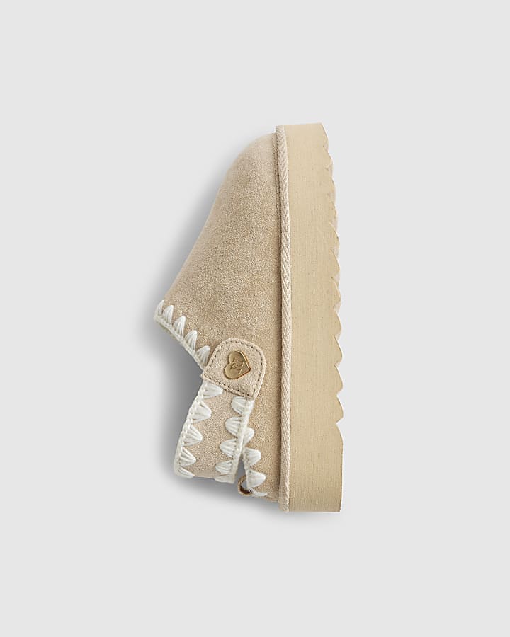 Girls Cream Whipstitch Strap Slippers