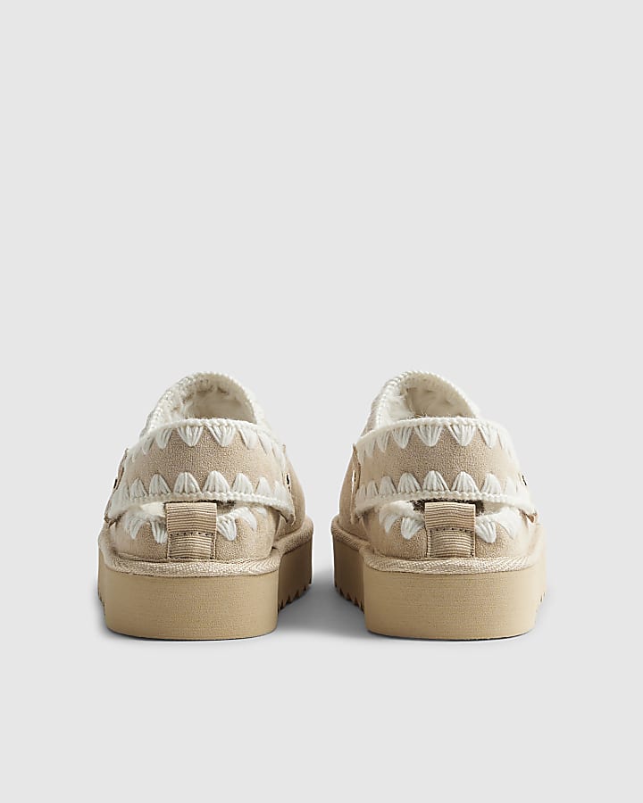 Girls Cream Whipstitch Strap Slippers
