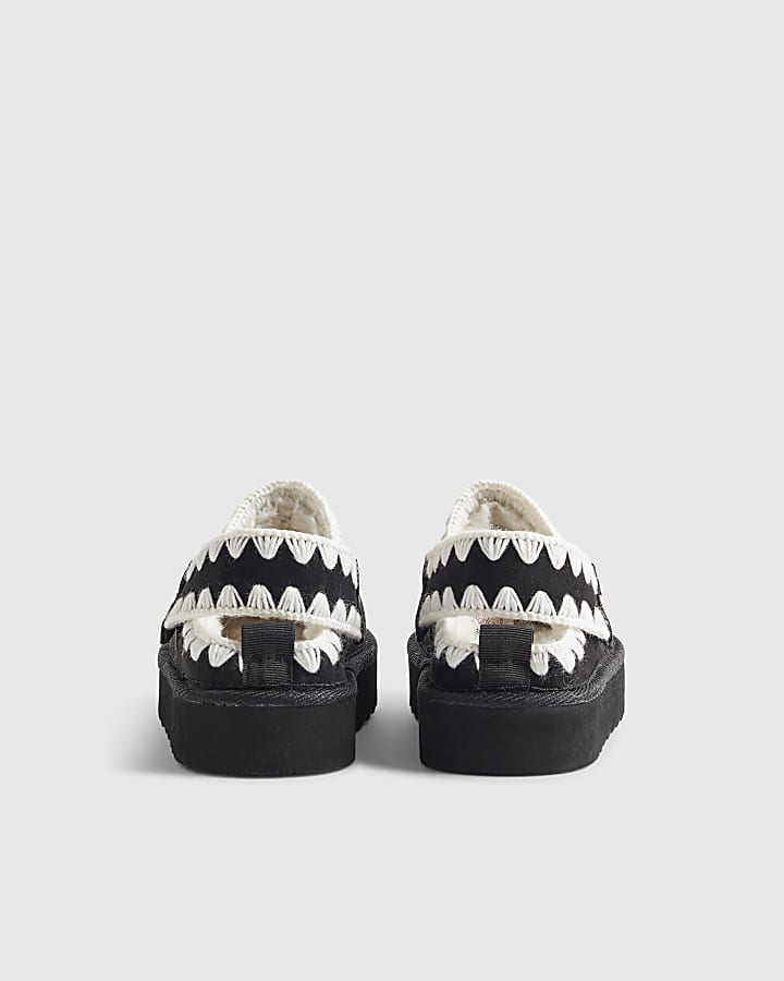 Girls Black Whipstitch Strap Slippers