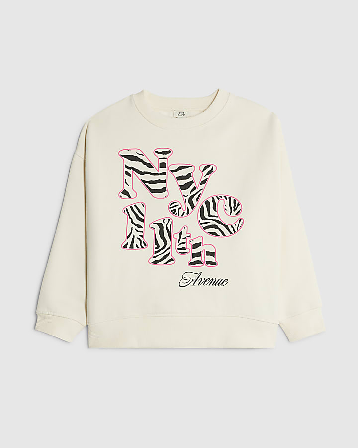 Girls Cream Zebra NYC Sweatshirt