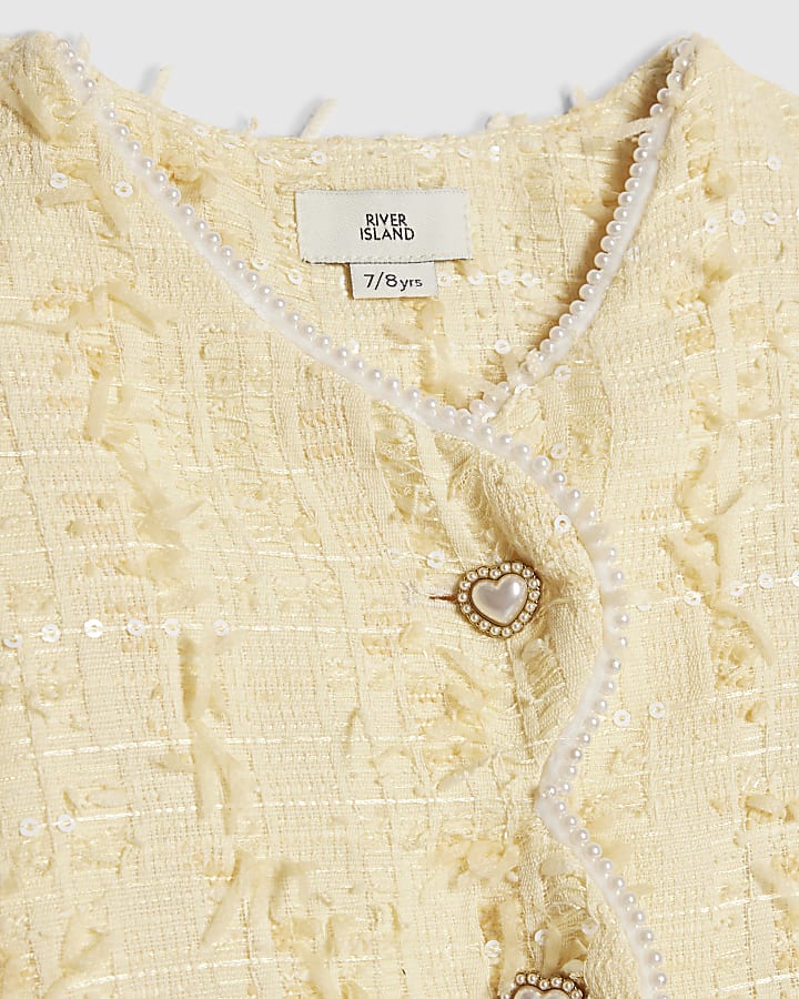 Girls Yellow Boucle Jacket And Skirt Set