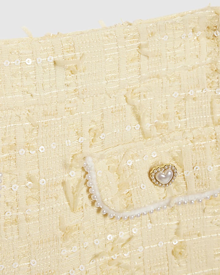 Girls Yellow Boucle Jacket And Skirt Set