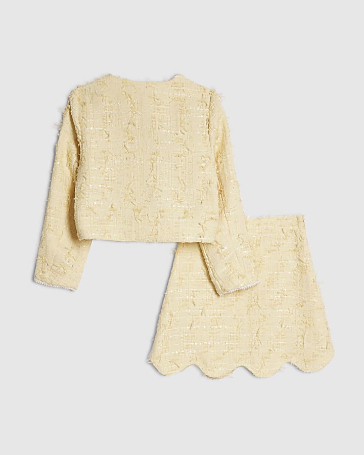 Girls Yellow Boucle Jacket And Skirt Set