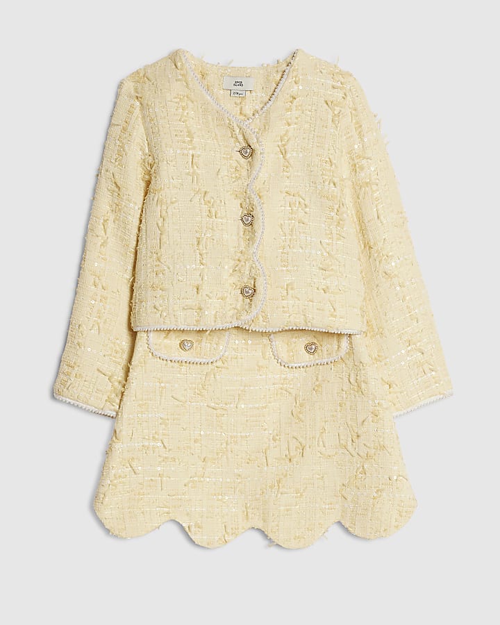 Girls Yellow Boucle Jacket And Skirt Set