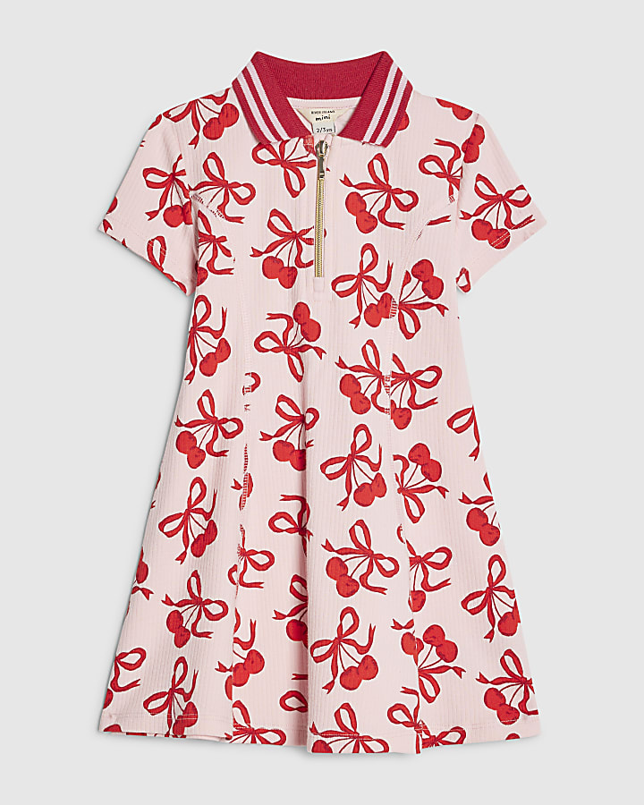 Mini Girls Pink Cherry Fit And Flare Dress
