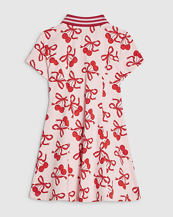 Mini Girls Pink Cherry Fit And Flare Dress
