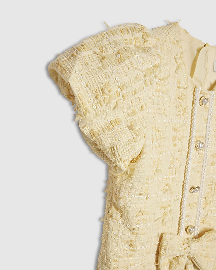 Girls Yellow Bow Boucle Pearl Dress