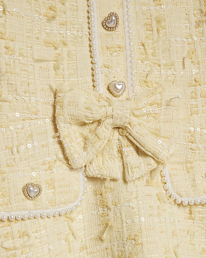 Girls Yellow Bow Boucle Pearl Dress