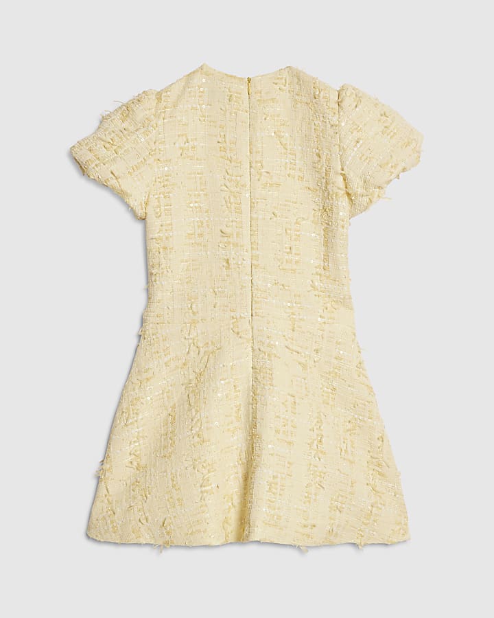 Girls Yellow Bow Boucle Pearl Dress