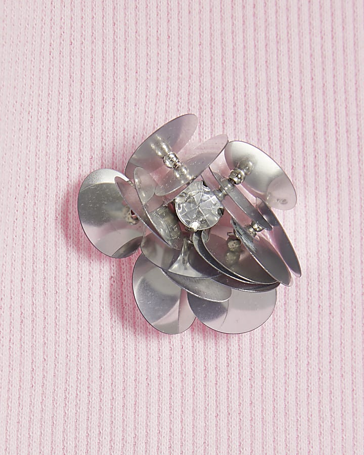 Girls Pink Sequin Flower T-shirt