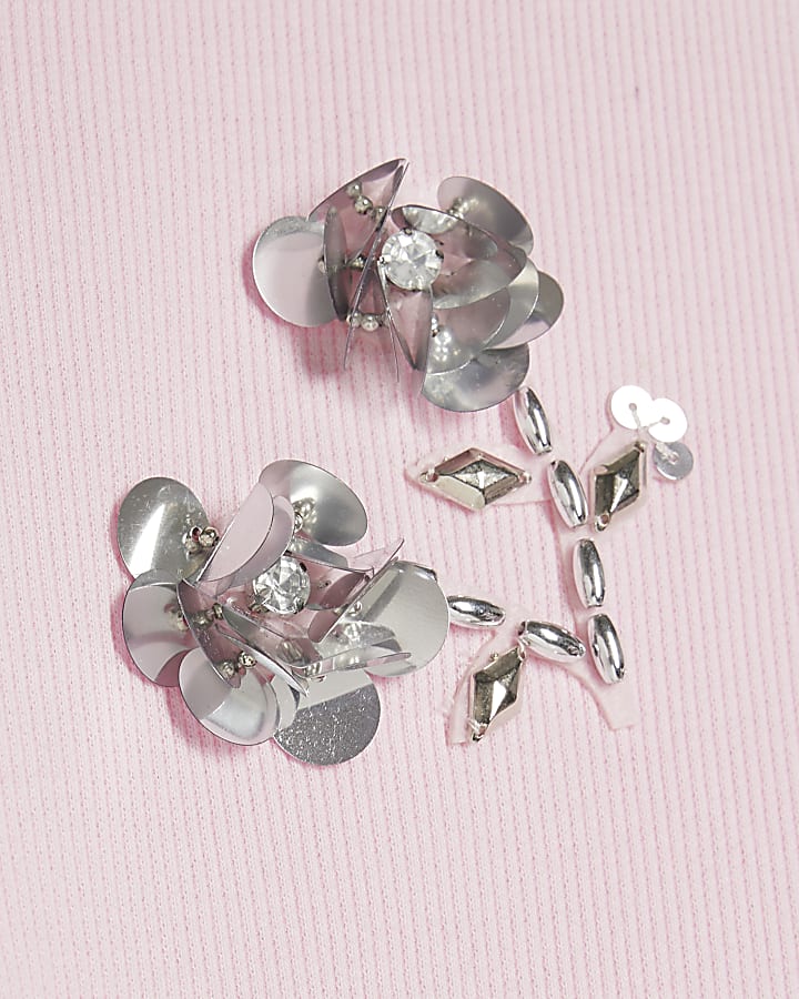 Girls Pink Sequin Flower T-shirt