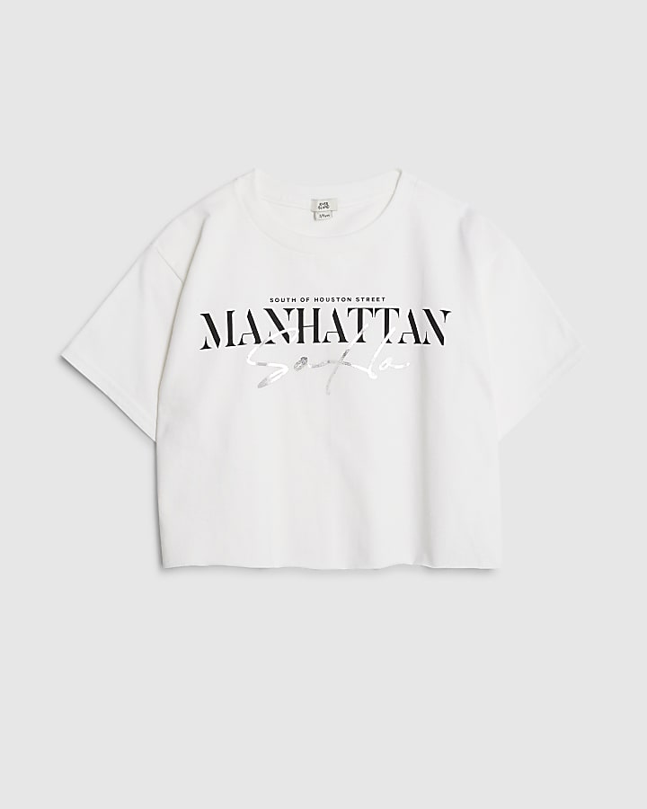 Girls White Manhattan Slogan T-Shirt