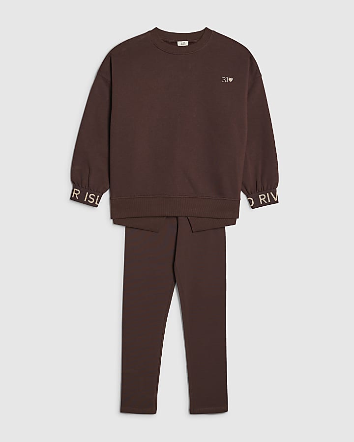 Girls Brown Split Back Sweatshirt Set