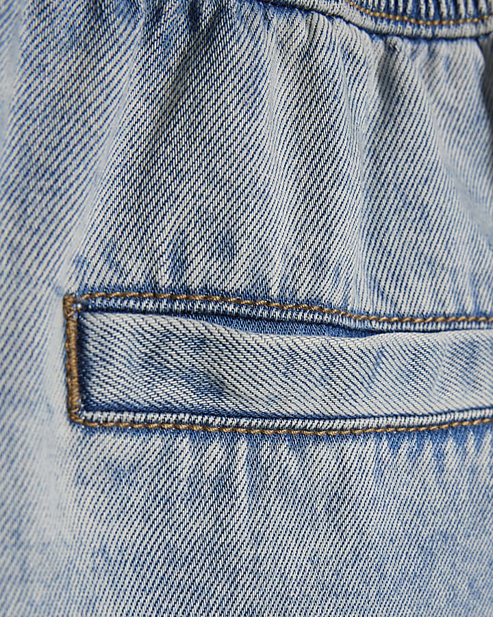 Girls Blue Denim Textured Shorts