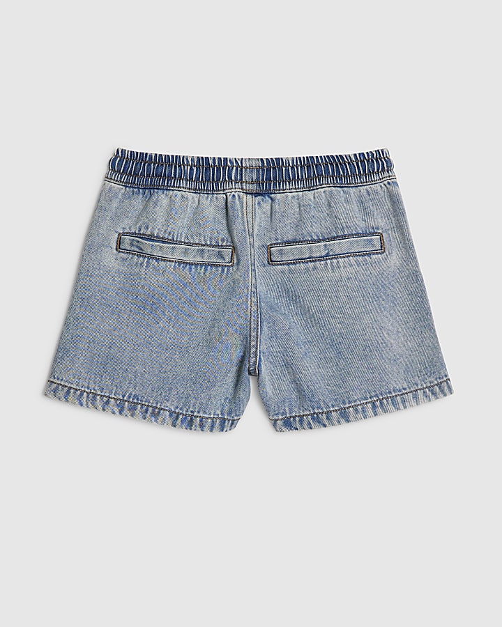 Girls Blue Denim Textured Shorts