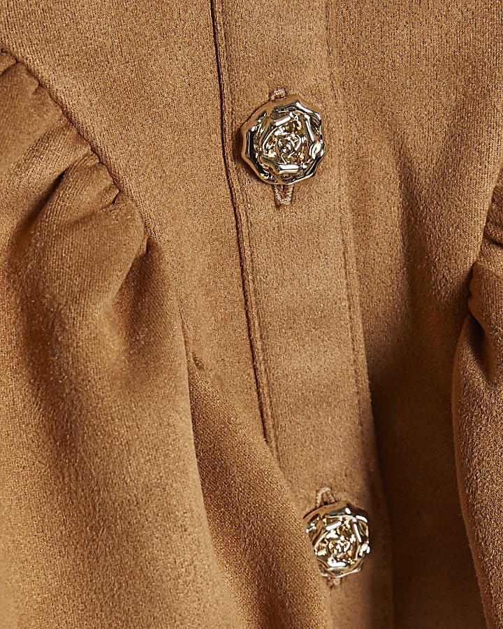 Mini Girls Brown Faux Suede Prom Dress