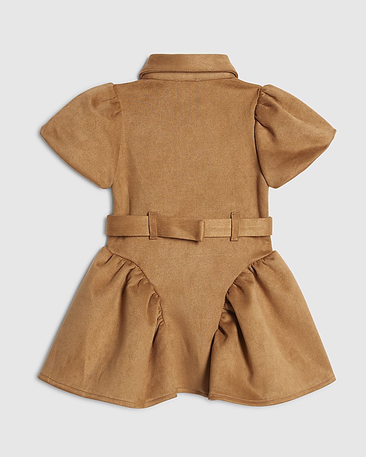 Mini Girls Brown Faux Suede Prom Dress