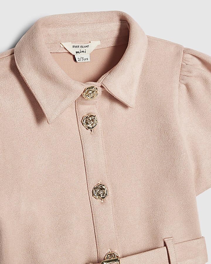 Mini Girls Pink Faux Suedette Prom Dress