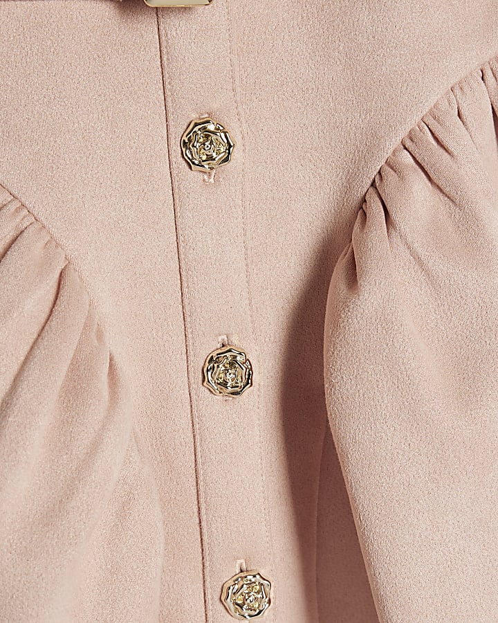 Mini Girls Pink Faux Suedette Prom Dress