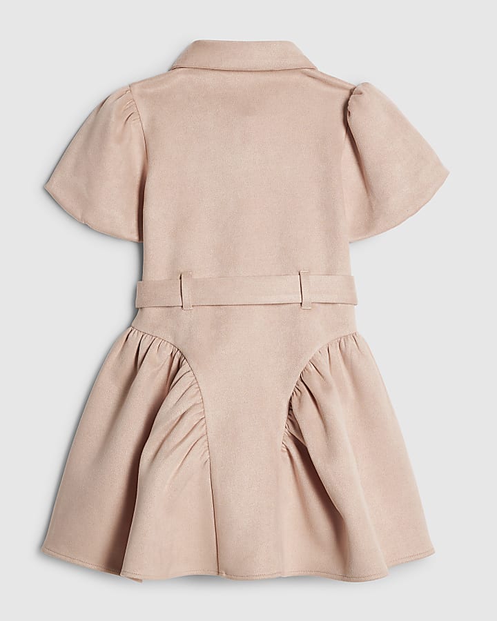 Mini Girls Pink Faux Suedette Prom Dress