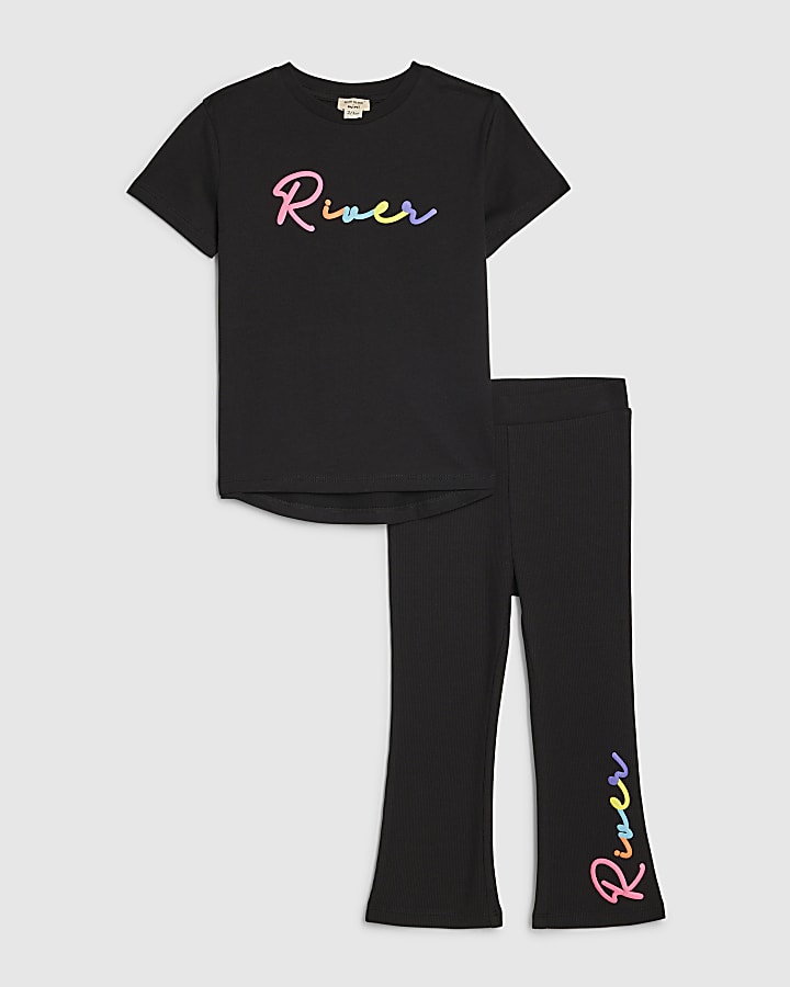Mini Girls Black River T-Shirt Set