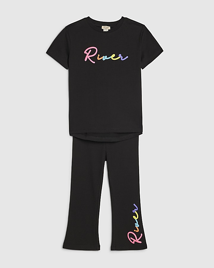 Mini Girls Black River T-Shirt Set